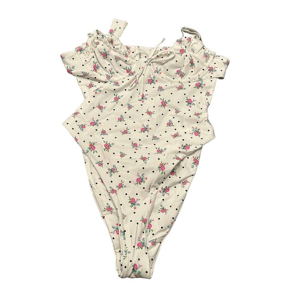 For Love and Lemons Size Med Floral Polka Dot White One Piece Bathing Suit NWT - Picture 1 of 11